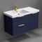 Wall Mounted Bathroom Vanity, Modern, Blue, 36